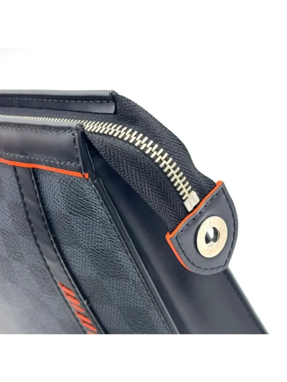 Louis Vuitton Pochette Voyage MM Damier Cobalt Leather Orange Navy Black Clutch